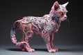 3D pink paper cat on a black background