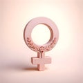 3d pink pastel female gender symbol on pink background. Venus symbol, women, stereotype, sign for a female organism or woman