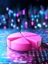 Pink Pie Chart Data Visualization A 3D pink pie chart sits on a digital background illustrating data segments Modern and Royalty Free Stock Photo