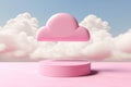 3D Pink Podium with Cute Cloud Space Background