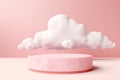 3D Pink Podium with Cute Cloud Space Background