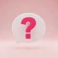 3D Pink Question Mark Inside a White Speech Bubble on a Soft Pink Background symbol Royalty Free Stock Photo