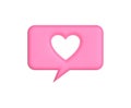 3D pink rectangular feedback icon with heart on a white background