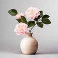 3d Pink Roses In Classic Japanese Style Vase Stock Image