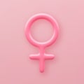 3D pink sign of Venus and female gender with a glossy surface on a pink background .