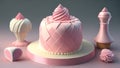 3D pink strawberry delicious cake toy style fairy tale sweet celebration