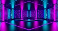 3d pink violet blue neon abstract background. Ultraviolet podium decoration empty room. Night club interior. Render
