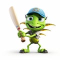 3d Pixar Cricket Character With Bat - High Quality Animated Green Cricket