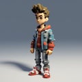 3d Pixel Cartoon Character: Avery In Red Jacket And Sneakers Royalty Free Stock Photo