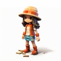 3d Pixel Cartoon Of Evelyn: Pocketmon Figure In Rural Gongbi Style