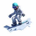 3d Pixel Cartoon Of Girl Snowboarding In Fortnite Style