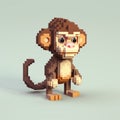 Tiny Monkey Pixel Art Render: 3d 8 Bit Cartoon In Voxel Style