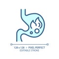 2D customizable thin line blue burning stomach icon