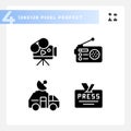 2D pixel perfect journalism black icons set Royalty Free Stock Photo