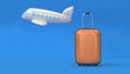 3d plane cartoon style and luggage-bag minimal blue background,going travel transportation concept 3d render