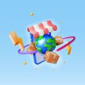 3D Planet Earth, Packaging Box in Smartphone Royalty Free Stock Photo