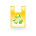 3D Plastic Bag with Recycle Sign Icon. Eco Sustainability Environmental Concept. Glossy Glass Plastic Color. Cute Realistic Royalty Free Stock Photo