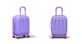 3D plastic suitcase on wheels. Violet suitcase with corrugated hard case