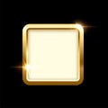 3d plate button of square shape with golden frame, realistic isolated website element