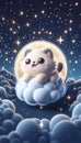 A 3D plush cat riding a cloud sticker, Ai generated image Royalty Free Stock Photo