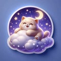 A 3D plush cat riding a cloud sticker, Ai generated image Royalty Free Stock Photo