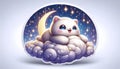 A 3D plush cat riding a cloud sticker, Ai generated image Royalty Free Stock Photo