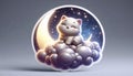 A 3D plush cat riding a cloud sticker, Ai generated image Royalty Free Stock Photo