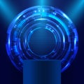 3D podium abstract blue circles HUD screen system technology futuristic innovation Royalty Free Stock Photo