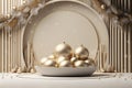 3D podium with Christmas decoration and golden crystal ball