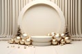 3D podium with Christmas decoration and golden crystal ball