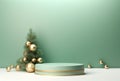 3D podium, Christmas display. Pastel green background Generative AI