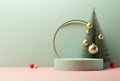 3D podium, Christmas display. Pastel green background Generative AI