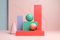 3D Podium Decoration with Colorful Geometric Object Composition