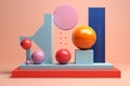 3D Podium Decoration with Colorful Geometric Object Composition