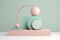 3D Podium Decoration with Pastel Geometric Object Composition