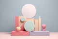 3D Podium Decoration with Pastel Geometric Object Composition