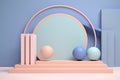 3D Podium Decoration with Pastel Geometric Object Composition