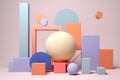 3D Podium Decoration with Pastel Geometric Object Composition