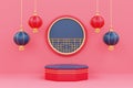 3D podium display for Chinese new year concept on red background, Chinese Festivals, Lunar, CYN 2023, 3d rendering