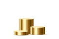 3d podium platform cylinders, gold pedestal stages for product presentation or winner Royalty Free Stock Photo