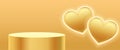 3d podium platform with two lovely hearts golden banner Royalty Free Stock Photo