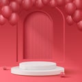 3D podium on redbackground with spheres. Perfect for beuty products demonstration Royalty Free Stock Photo