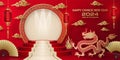 3d Podium round stage for happy Chinese new year 2024 Dragon Zodiac sign Royalty Free Stock Photo