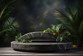 3D podium, stone display set. Jungle, palm leaf Generative AI