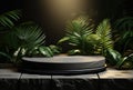 3D podium, stone display set. Jungle, palm leaf Generative AI