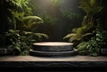 3D podium, stone display set. Jungle, palm leaf Generative AI