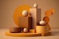 3D podium display on beige with levitation objects. AI generation