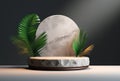 3D podium wood display white background with green monstera palm leaf Generative AI