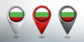 3D Pointer, Tag and Location Marker with Round Flag Nation of Bulgaria White, Red and Grey Glossy Model