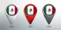 3D Pointer, Tag and Location Marker with Round Flag Nation of Mexico White, Red and Grey Glossy Model Royalty Free Stock Photo